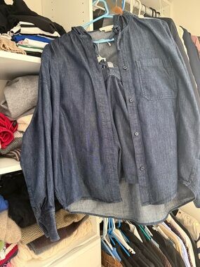 Cos 2 pieces set cotton lightweight Denim Hooded Button-Up Shirt/ shorts SZ 8
